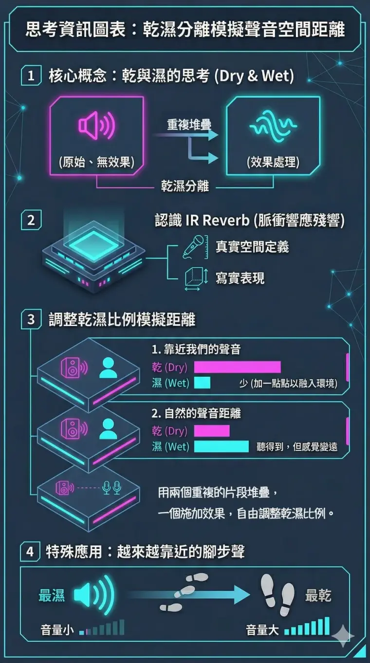 Dry 與 Wet 效果器比例的混音應用示意