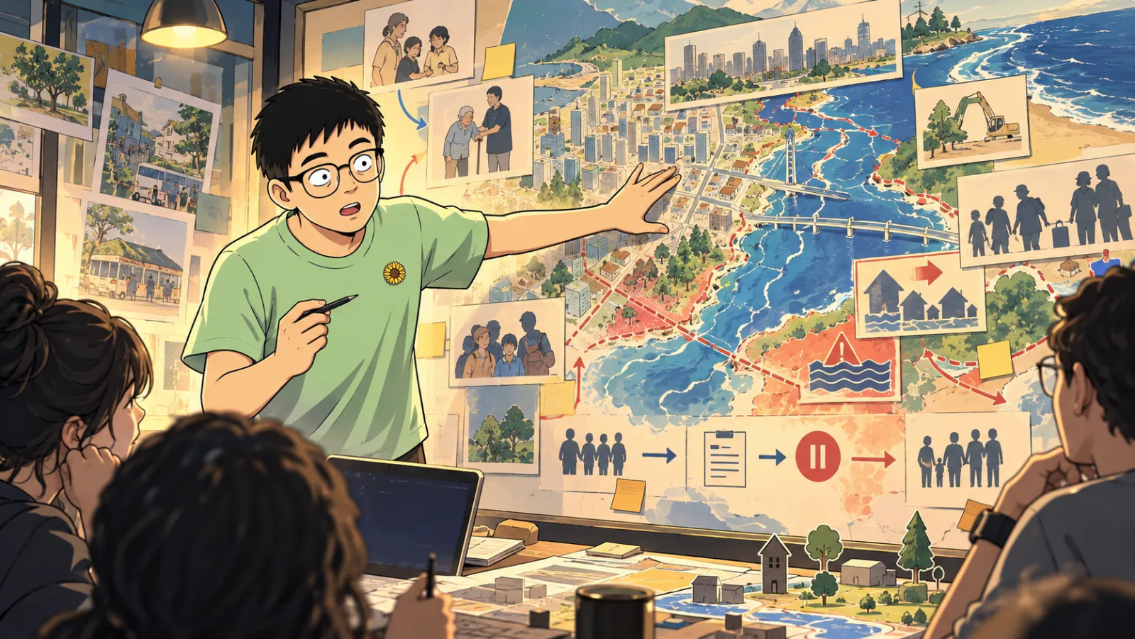 在城市地圖前討論 AI 決策